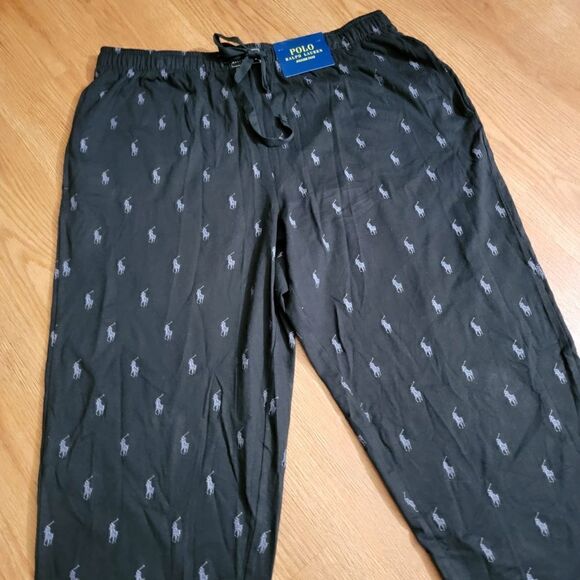 Polo Ralph Lauren All Over Print Pony Logo Joggers Pants Black Grey Men'… - Picture 5 of 8